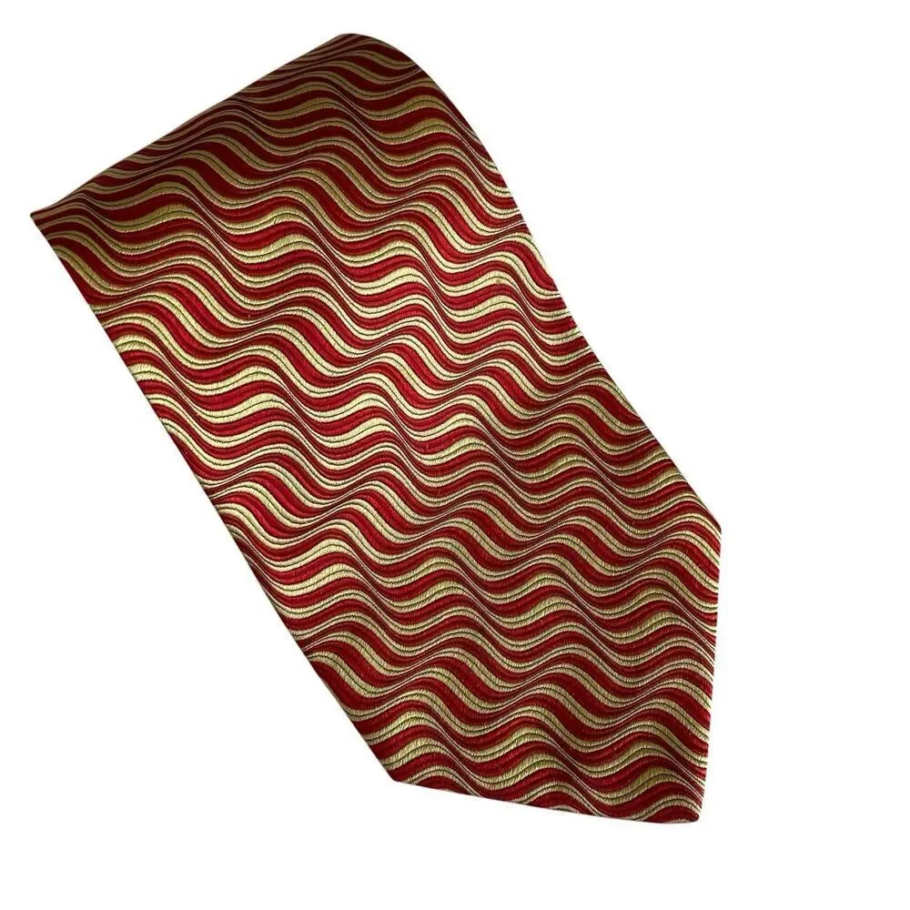 Neiman Marcus Silk Tie Necktie Cravat Red Gold Geometric Handmade in Italy